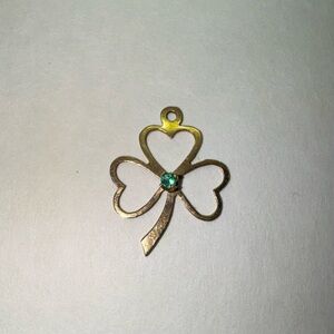 14k Gold Three Leaf Clover Pendant with Green Stone